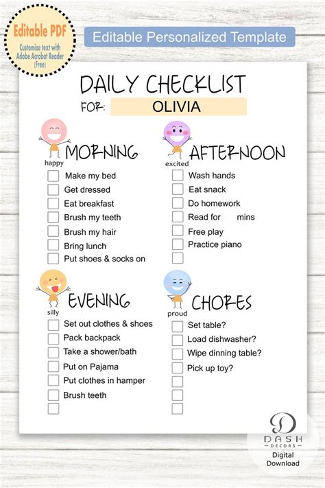 Editable Daily Routine Chore Chart Template For Kids And Toddler Etsy