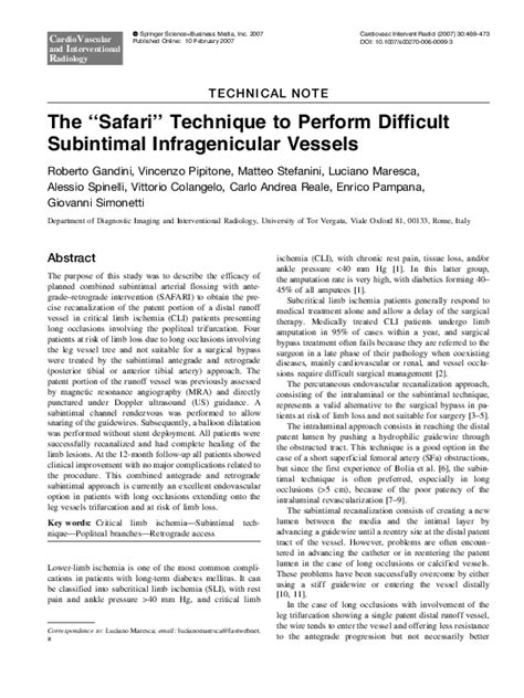 Pdf The Safari Technique To Perform Difficult Subintimal