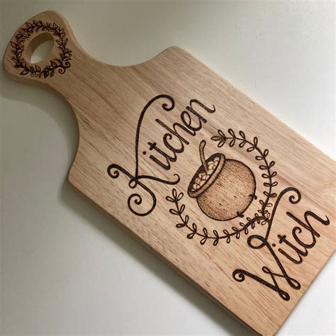 Kitchen Witch Wooden Chopping Board Pyrography Woodburning Etsy Uk In