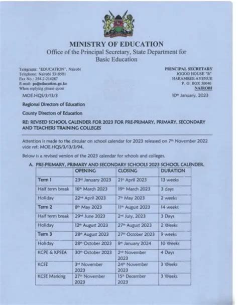 Revised School Calendar For 2023 Final Ministry Of Education Calendar
