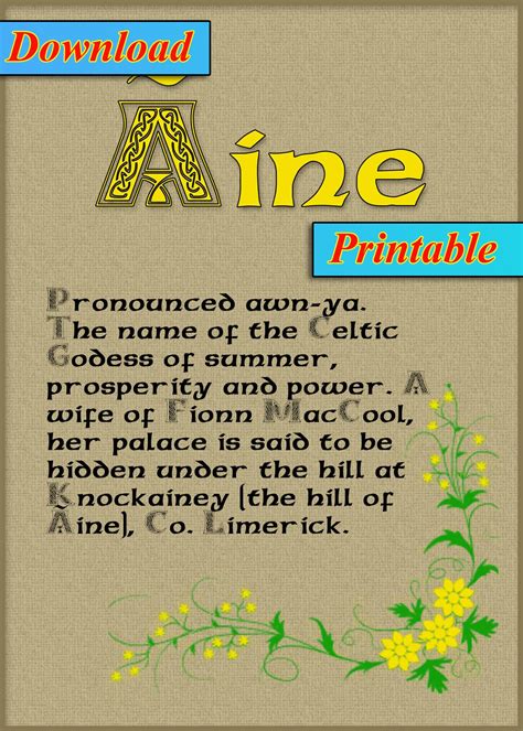 Aine Story Of The Name Name Explained History Name Etsy