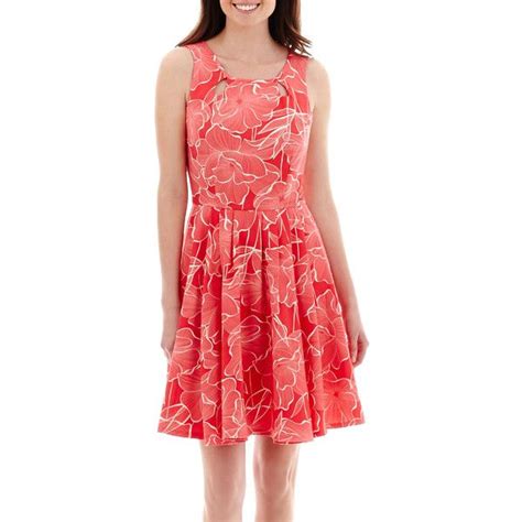 Danny And Nicole Sleeveless Floral Print Twill Fit And Flare Dress Pink