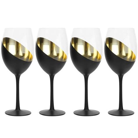 Modern Matte Black And Gold Stemmed Wine Glasses Set Of 4 Myt