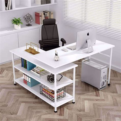 Tribesigns Modern L Shaped Desk With Storage Shelves 360°rotating Desk