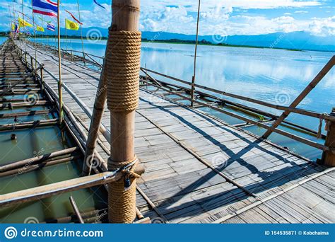 The Bamboo Bridge In Kwan Phayao Lake Stock Image Image Of Asia