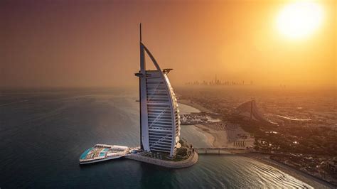 Hd Wallpaper Buildings Burj Al Arab Dubai Horizon Sunset United