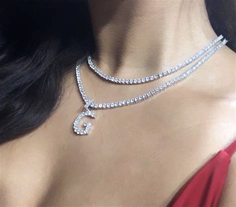 Diamond tennis initial necklace Tennis initial necklace Icy | Etsy | Initial necklace, Diamond ...