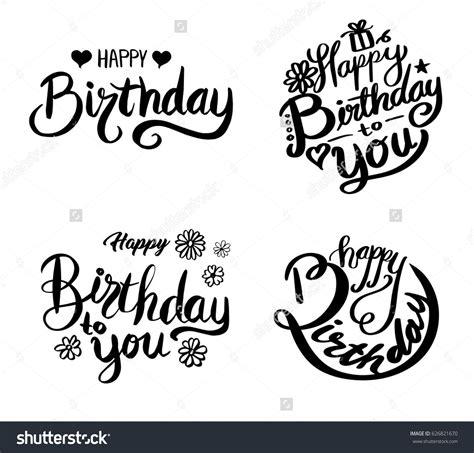 Happy Birthday Set Beautiful Greeting Card Poster With Calligraphy