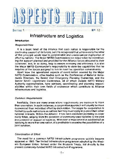 Aspects Of Nato Series 1 N° 12 Infrastructure And Logistics Nato