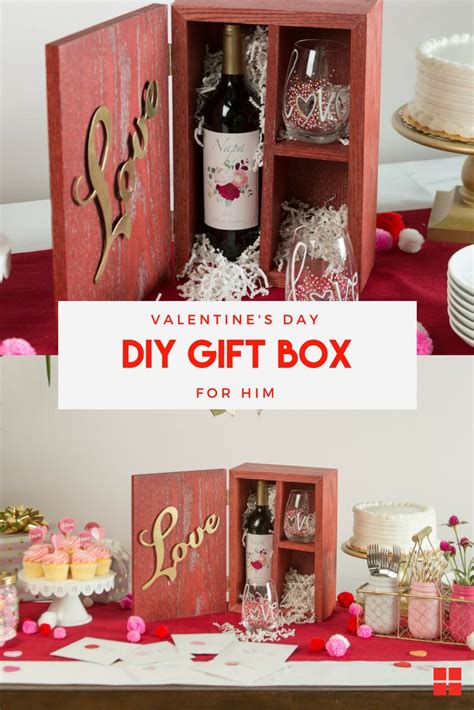 Valentine S Day Diy Gift Box For Him With Wine And Cupcakes