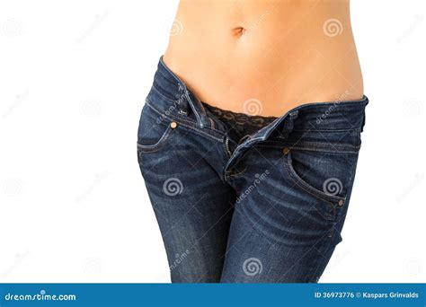 Woman With Unzipped Jeans Stock Photo Image Of Lovely