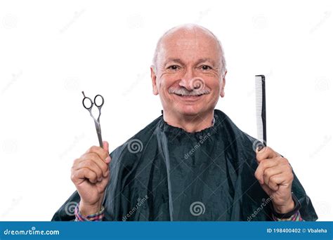 Senior Man Holding Scissors And Comb Stock Photo Image Of Lifestyle
