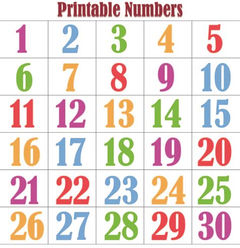 7 Best Images Of Printable Numbers Printable Number Chart 1 30