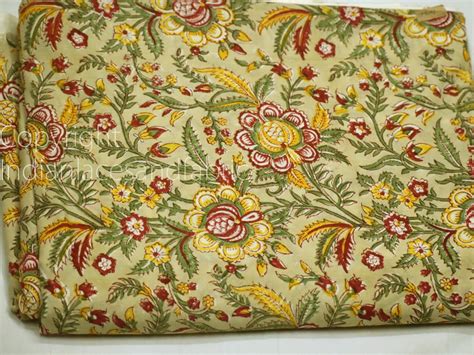 Indian Floral Block Print Soft Cotton Fabric By The Yard Hand Etsy In