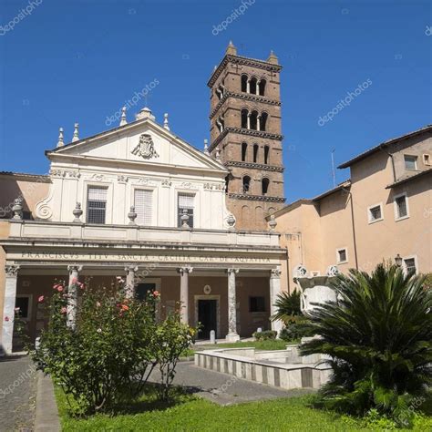 Courtyard And Facade Of Santa Cecilia In Trastevere Rome Stock Photo By