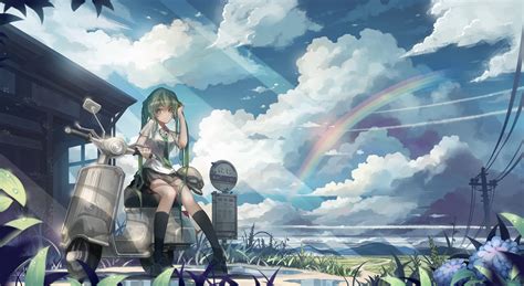 Vocaloid Hatsune Miku On The Background Of Rainbow Anime Wallpapers