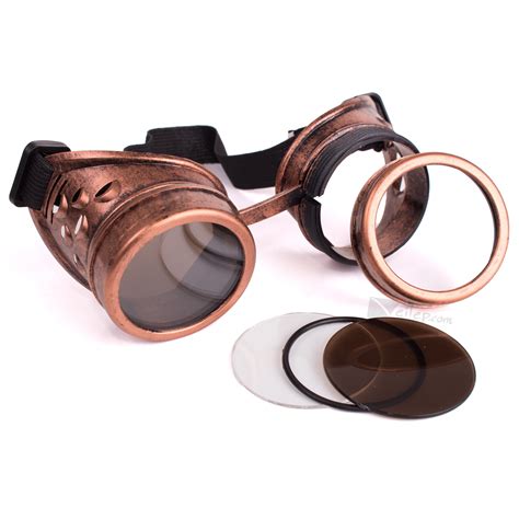 Vintage Steampunk Goggles Copper Welding Glasses Multiple Lenses Black