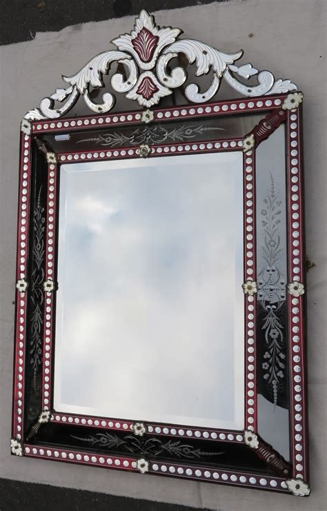 Miroir Vénitien à Fronton Style LXIV Couleur Rouge Bohême 19ème ...