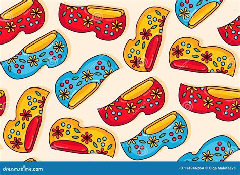Holland Netherlands Wooden Shoes Clogs Seamless Vector Pattern Stock