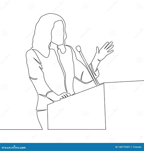 Continuous Line Drawing Business Woman Speaker Stock Vector