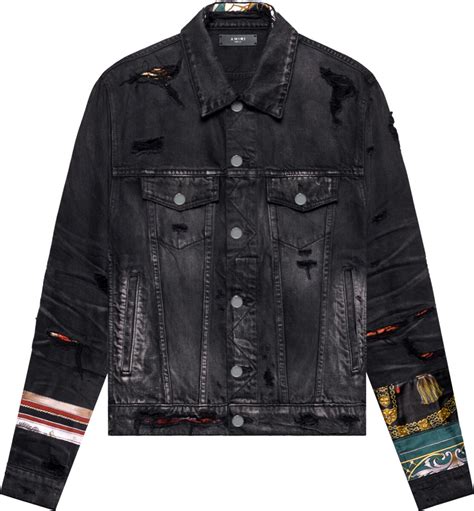 Amiri Antique Black And Scarves Art Patch Denim Jacket Inc Style