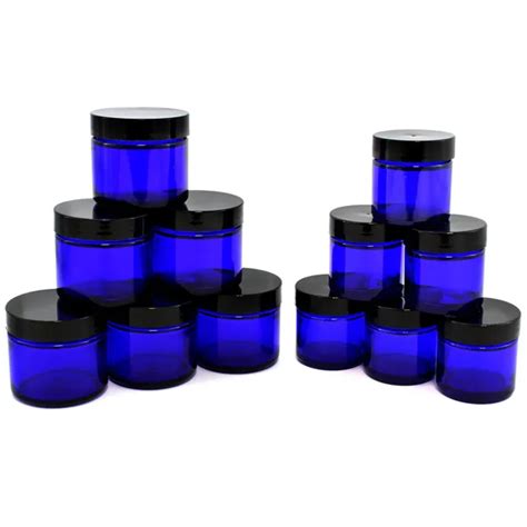 1 And 2oz Cobalt Blue Glass Straight Sided Jars With Black Lids Included 12pk 17 99 Picclick
