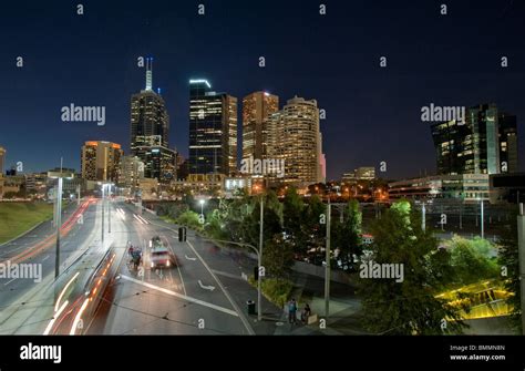 Melbourne Central Business District At Night Stock Photo Alamy