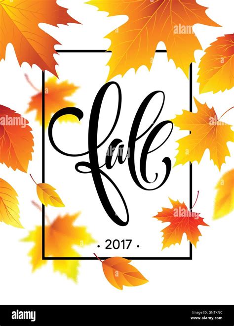 Autumn Calligraphy Background Of Fall Leaves Concept Leaflet Flyer