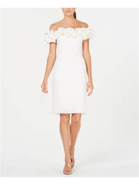 Calvin Klein Womens White Short Sleeve Knee Length Formal Sheath Dress