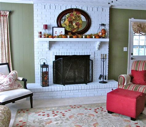 New homes farm house living room outdoor fire pit designs red brick fireplaces fireplace mantels grey painted brick brick fireplace decor ranch style homes. Brick Fireplace Makeover and Fall Decor