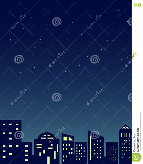 Night Time Cityscape Abstract Building Illustration With Stars At Sky