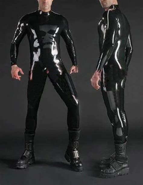 Classical Black Latex Catsuit Zipper From Back Under Crotch For Men
