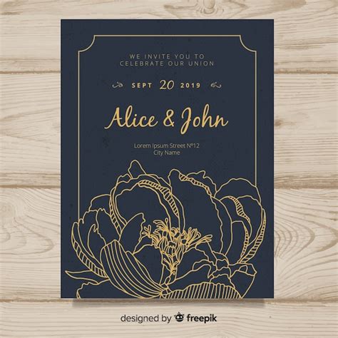 Wedding Invitation Cover Template With Beautiful Peony Flowers Free
