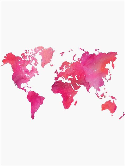 Pink Watercolor Texture World Map Sticker By Anabellstar Redbubble
