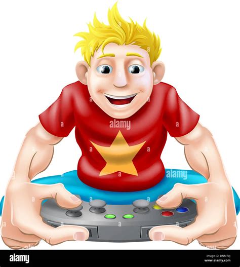 Boy Holding Video Game Smiling Stock Vector Images Alamy