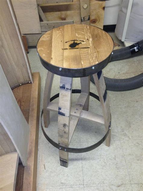 Metal cross members and footrest add to the strength and rustic look. Whiskey barrel bar stool $150 | BLACK DIAMOND CREATIONS ...