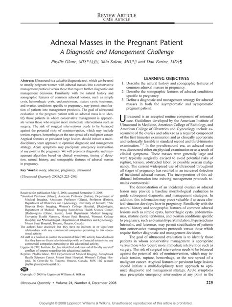 PDF Adnexal Masses In The Pregnant Patient A Diagnostic And