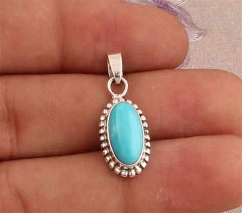 Turquoise Silver Pendant Sterling Silver Pendant Oval Etsy