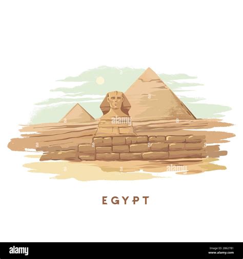 Colorful Hand Drawn Vector Illustrations Of The Pyramid Of Giza Sphinx