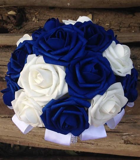 Royal Blue Bouquet White Bridal Bouquet Artificial Flower Roses Bride