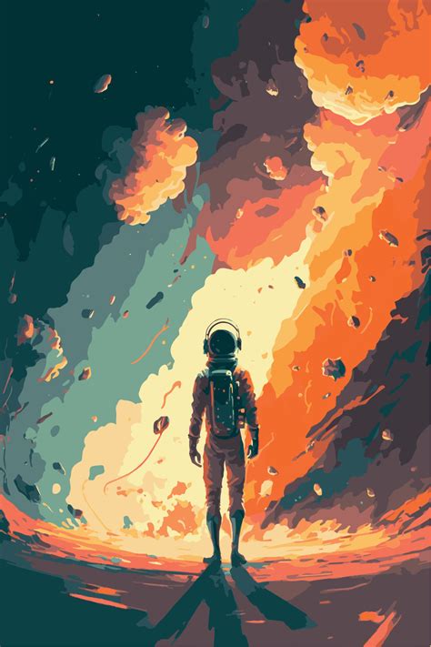 Surreal Colorful Space Vector Art Of Fantasy Astronaut In Space