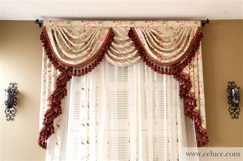 Valance Curtains With Swags And Tails By Traditional Living Room Seattle By
