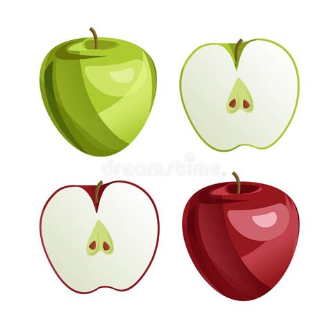 Green And Red Apples With Green Leaves And Apple Slice Vector