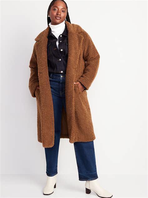 Long Double Breasted Sherpa Coat For Women Old Navy