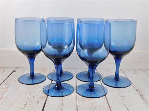 Vintage Blue Wine Glasses Blue Goblets Vintage Barware Glass Light Blue Mid Century Barware