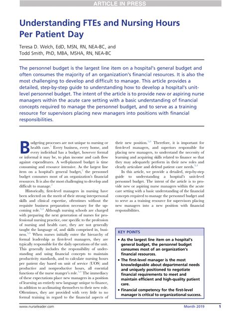 Pdf Understanding Ftes And Nursing Hours Per Patient Day