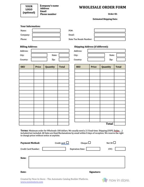 Cute Order Form Template Free
