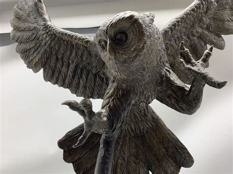 Ds After Jules Moigniez 1835 1894 Large Bronze Sculpture Of An Owl