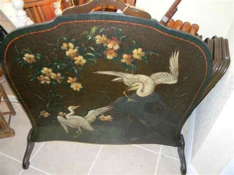 Vintage Leather Hand Painted Fireplace Screen