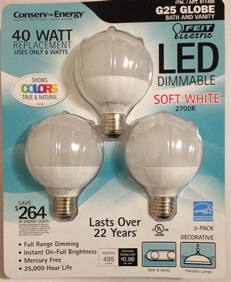 Feit 8 Watt Led G25 Light Bulbs 3 Pack Equiv To 40 Watts